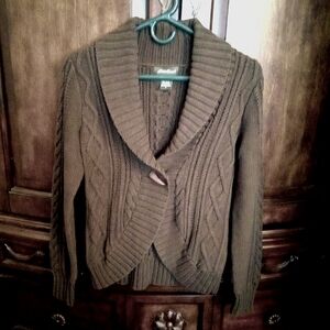 Eddie Bauer Women's Olive Cableknit Cocoon Cardigan W/ Toggles